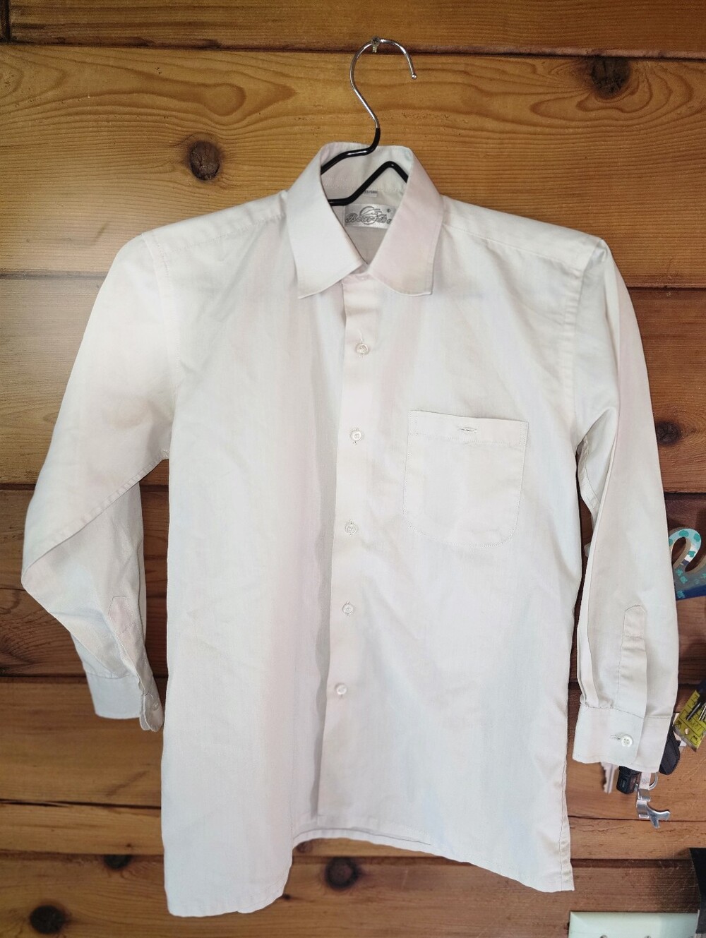 ​Boys Long Sleeve Button Down Dress Shirt Cream / Light Beige Size 10-12 Formal